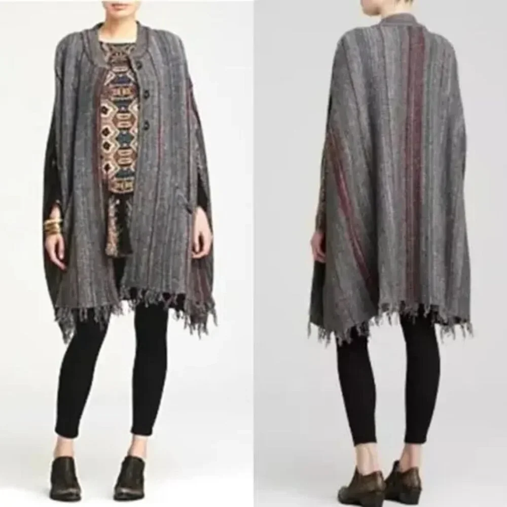 Free People Fringe Boho Blanket Poncho Sweater